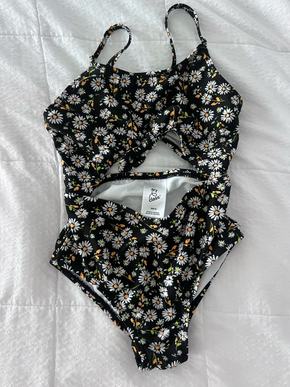 art class Girls Black Daisy Cutout One-Piece Swimsuit